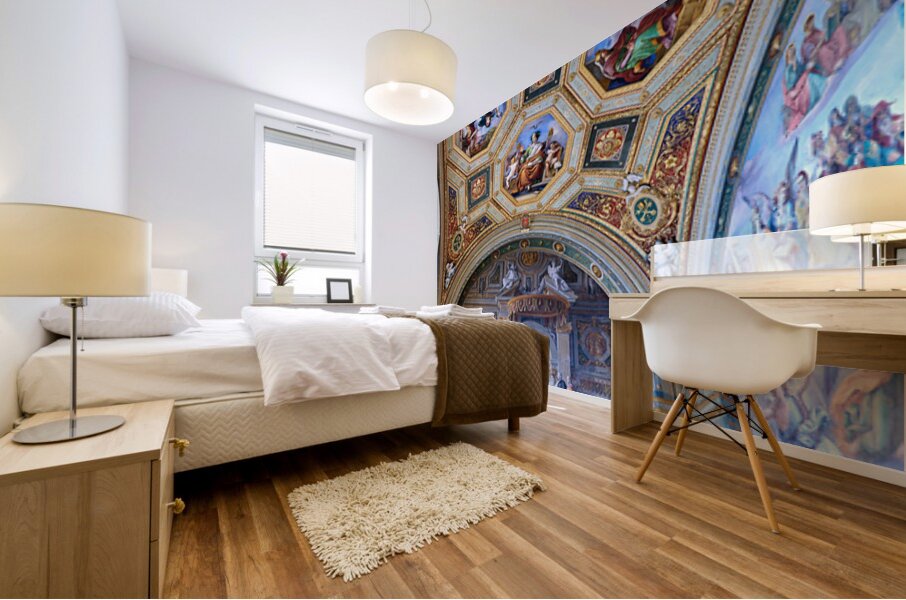 Exploring frescoes in the Raphael rooms at Vatican Museums Mural print