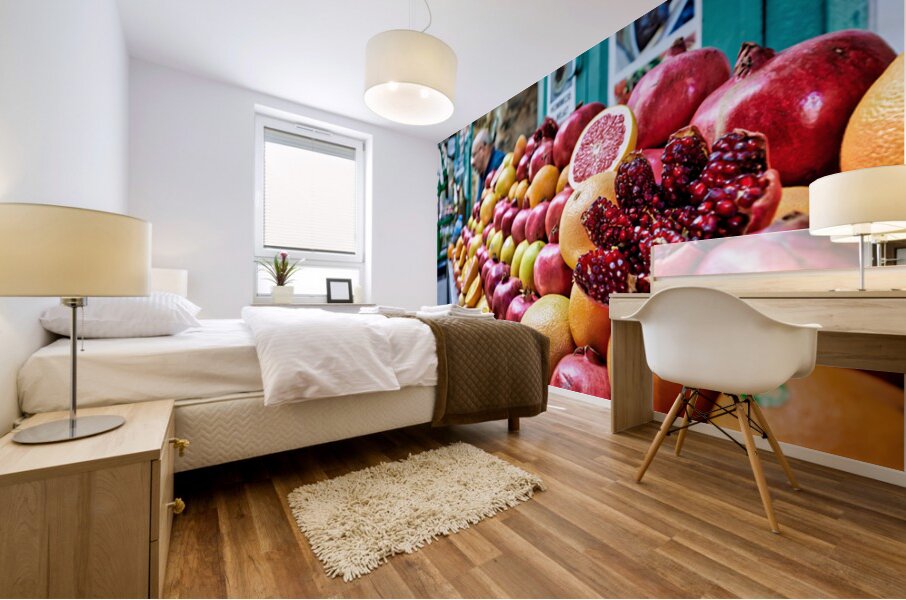 Fresh fruit stall in old city of Jerusalem filled with colorful  Mural print