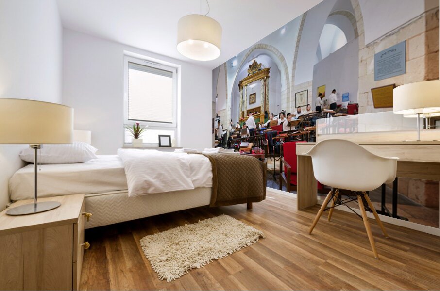 Four Sephardic synagogues in Jerusalem during prayer time Mural print