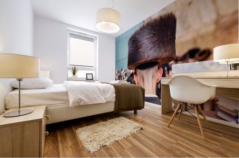 Jewish men study in Jerusalem at the Western Wall Mural print