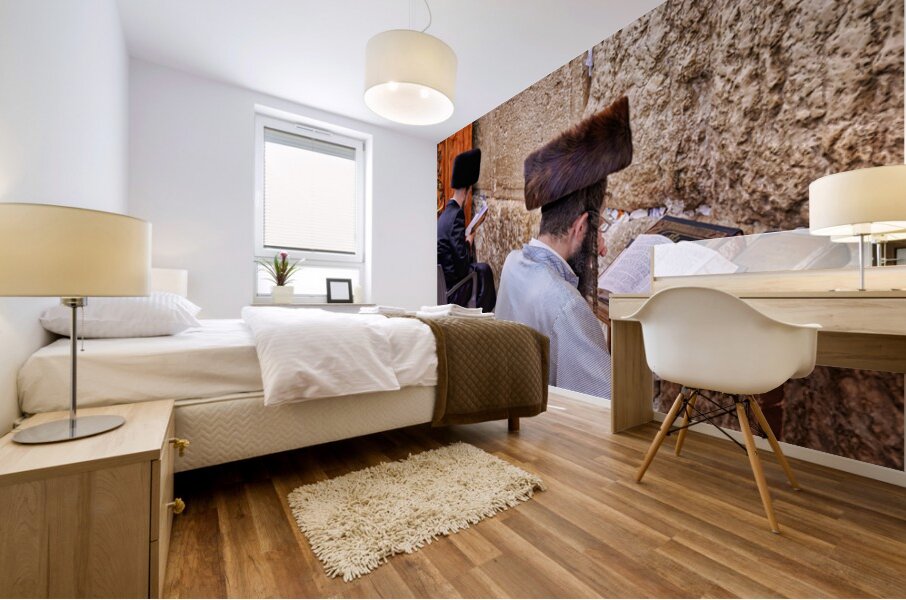 Prayer at the wailing wall in jerusalem by orthodox jews Mural print
