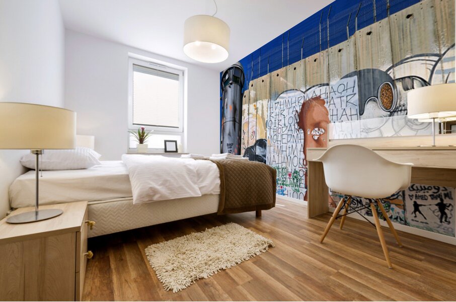 Wall and artwork near a guard tower in Bethlehem Jerusalem Mural print