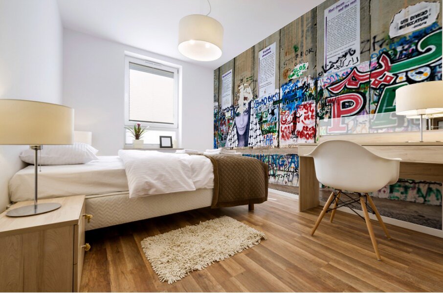 View of the separation wall in Bethlehem with graffiti and art Mural print