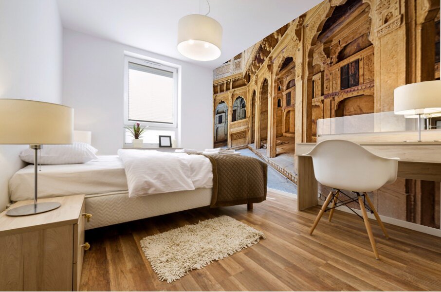 Exploring a traditional haveli house in Jaisalmer Rajasthan Mural print