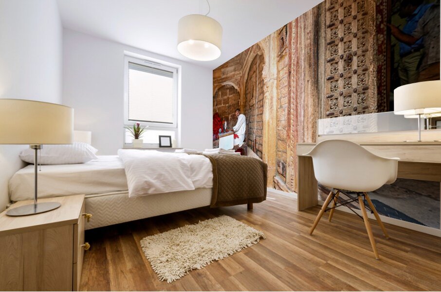 Traditional haveli house in Jaisalmer Rajasthan with tailor wor Mural print