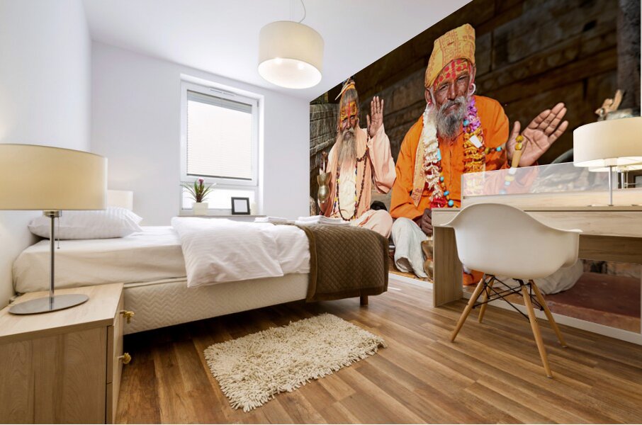 Sadhus sitting in Jaisalmer Rajasthan during a sunny day Mural print