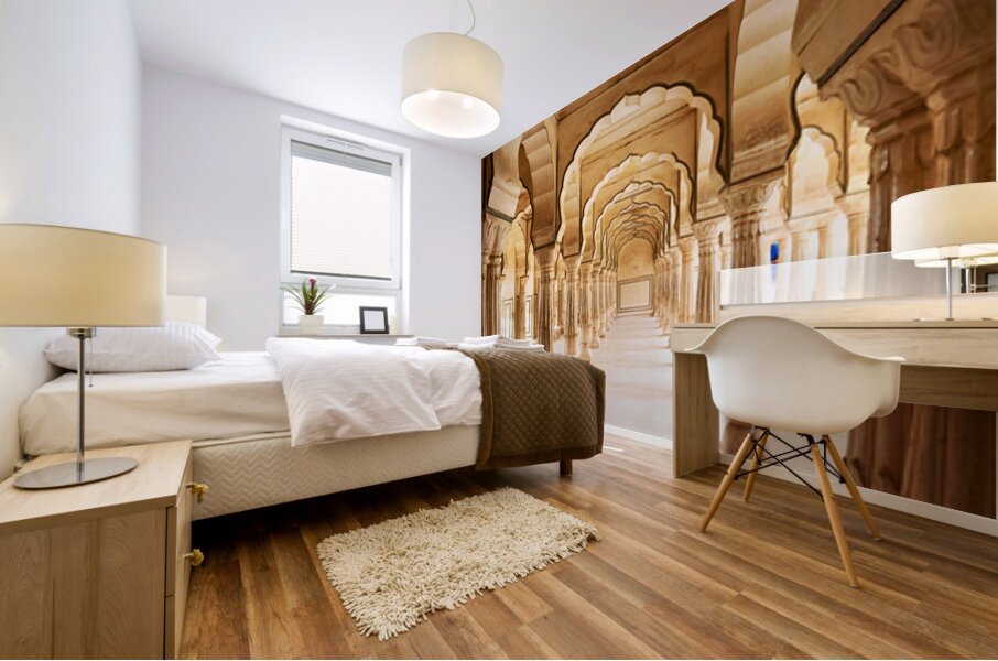 Amber Palace hall with arches and columns in Rajasthan India Mural print