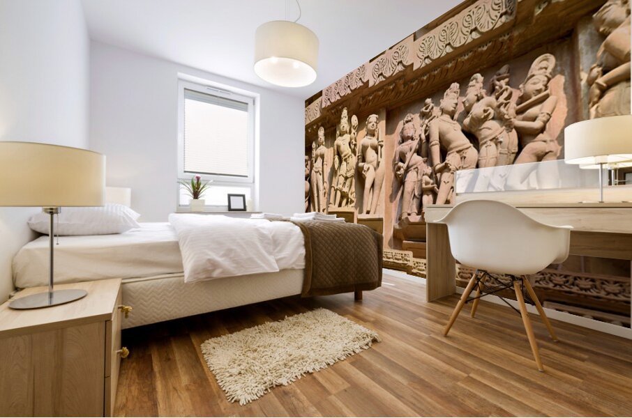 Exploring temple carvings of Khajuraho in Madhya Pradesh India Mural print