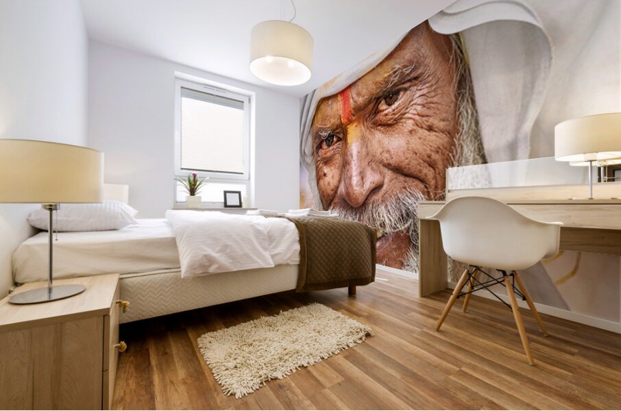 Man with white beard and turban in Orchha Madhya Pradesh India Mural print