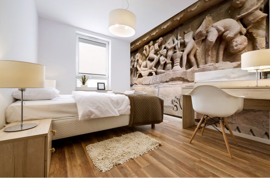 Hindu temples of Khajuraho show carvings of daily life and ritua Mural print