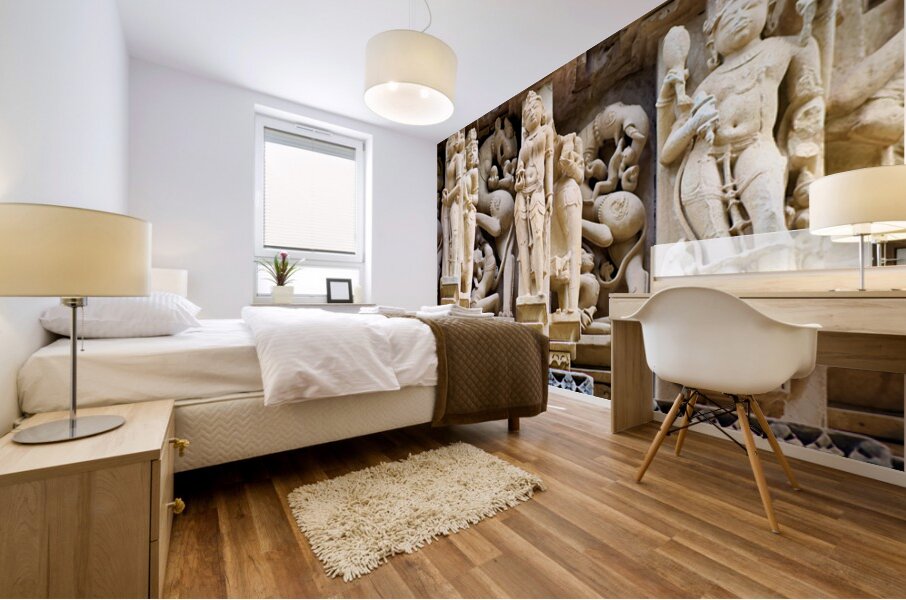 Hindu temples in Khajuraho show ancient art and carvings Mural print