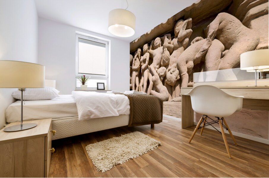 Discovering the intricate carvings at Khajuraho temples Mural print