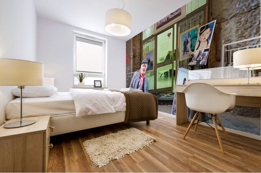 Domenico Caso stands in front of his workshop in Naples Campania Mural print