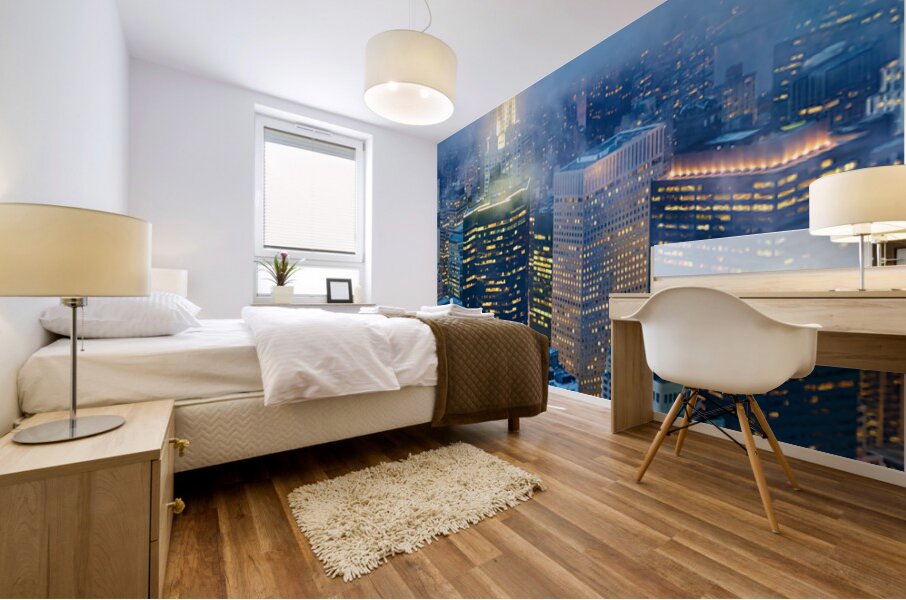 Aerial view of Manhattan skyline at dusk with Chrysler Building Mural print