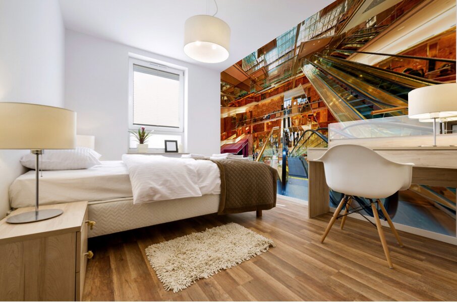 Visitors explore the Trump Tower atrium in Manhattan New York Mural print