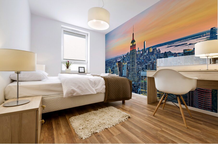 Aerial view of Empire State Building at sunset in New York City Mural print