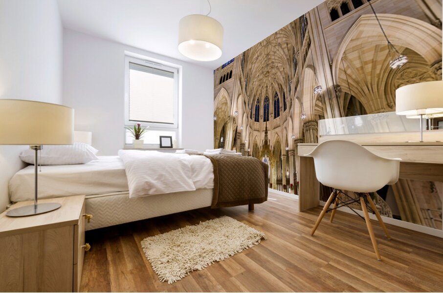 Visitors admire St. Patricks Cathedral in Manhattan during the  Mural print