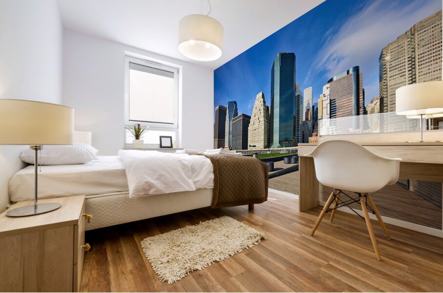 Manhattan skyline view with skyscrapers and waterfront area Mural print