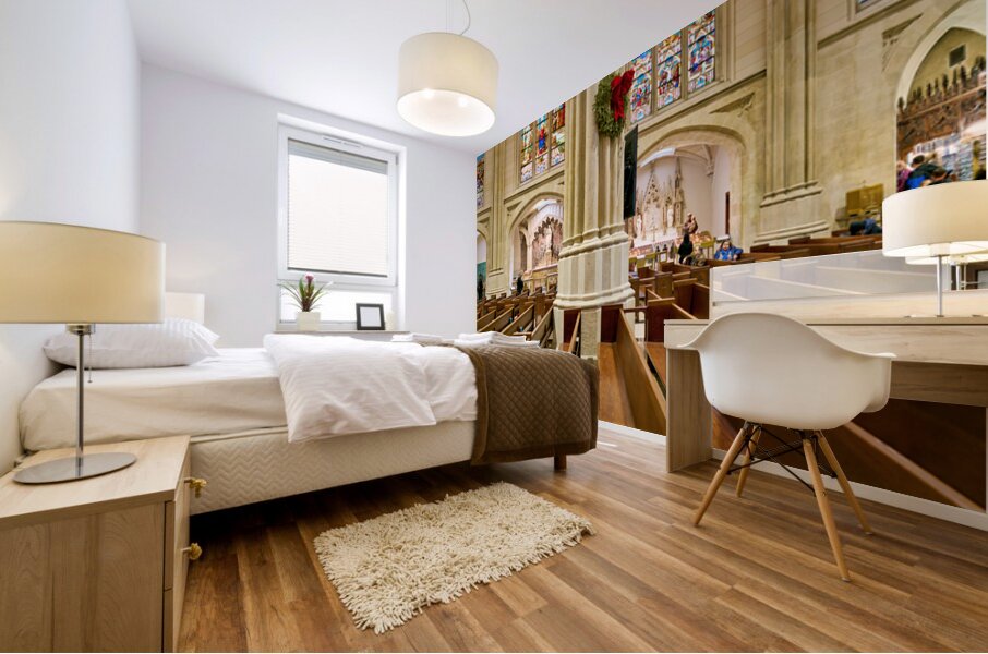 Visitors walk through St Mural print