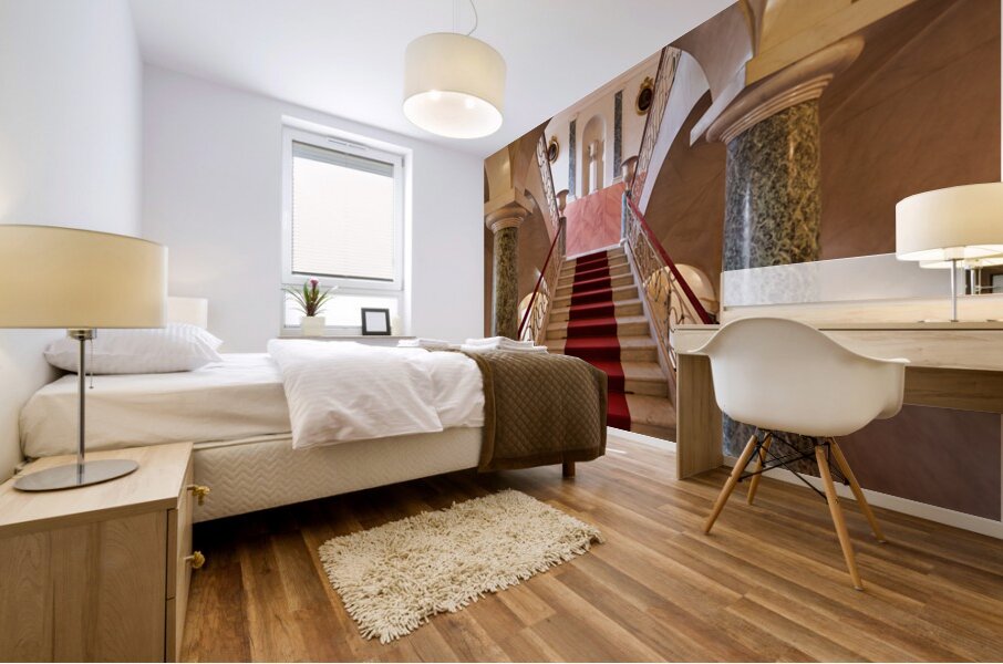 Stairs inside Palazzo Nicolaci in Noto Sicily during daytime Mural print