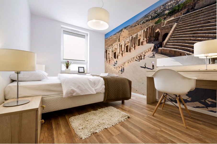 Exploring the ancient theatre in Gerasa Jerash in Jordan Mural print