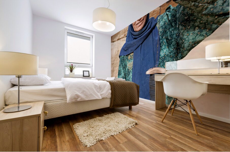 Portrait of an old woman at Little Petra in Jordan Mural print