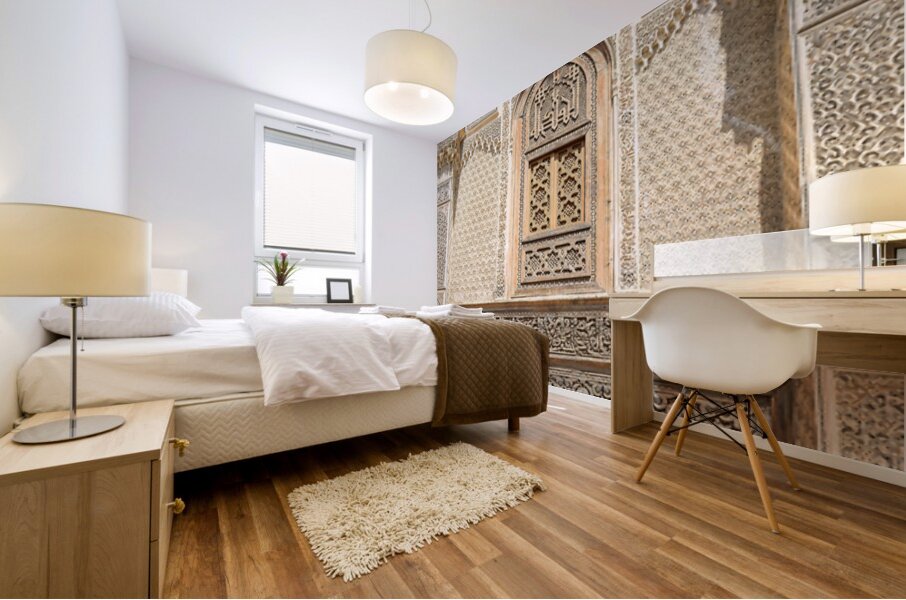 Detailed architecture at Al Attarine Madrasa in Fez Morocco Mural print