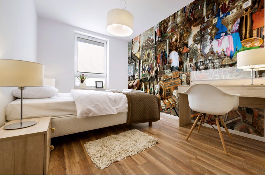 Exploring a souvenir shop in the old town of Marrakesh Morocco Mural print