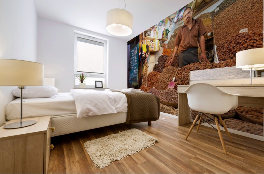 Dried fruit sale in souk of Marrakesh Morocco during daytime Mural print