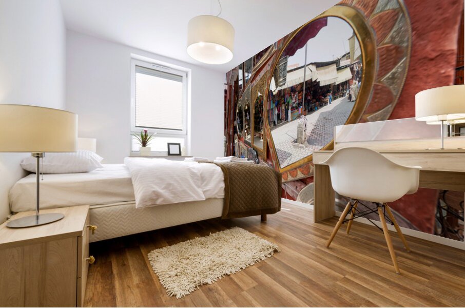 Life in the souk of Marrakesh showing local shops and items Mural print