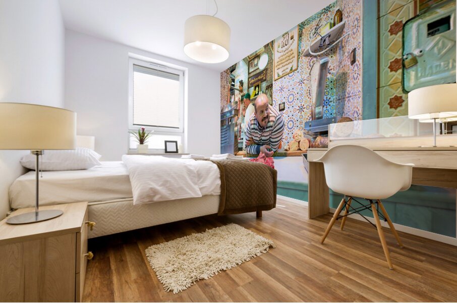 Meknes butcher in the souk selling fresh meat and sausages Mural print