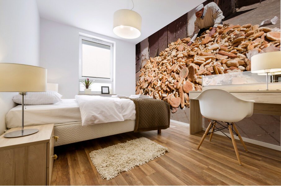 Collecting bread in Meknes Morocco during the day Mural print