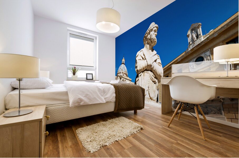 Fountain at Piazza Pretoria in Palermo displays many unique stat Mural print