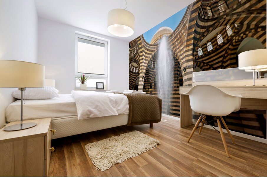 Visitors explore Khan Asad Pasha Caravanserai in Damascus Syri Mural print