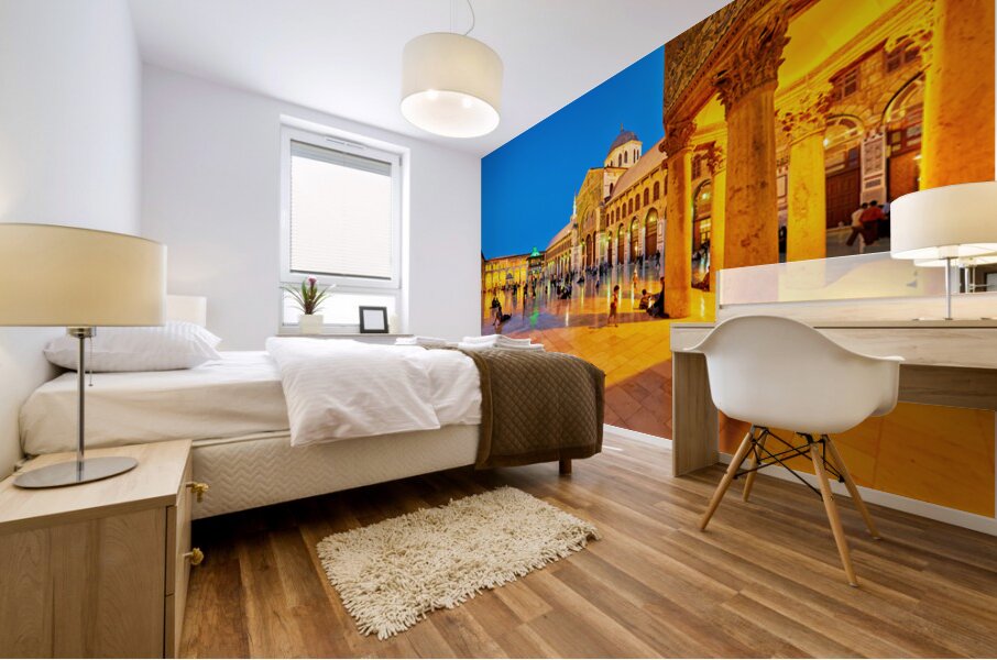 Visitors enjoy evening time at Umayyad Mosque in Damascus Syria Mural print