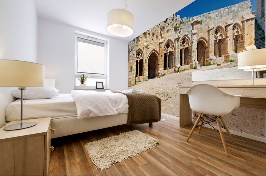 Exploring Krak des Chevaliers crusader castle in Syria Mural print