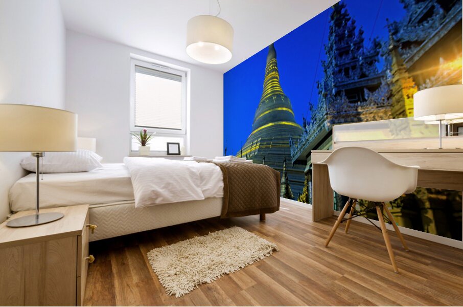Popular Schwedagon Paya at night in Yangon Myanmar Mural print