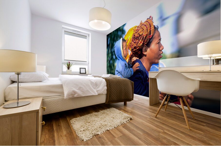 Portrait of Burmese women of Shan ethnicity in Myanmar Mural print