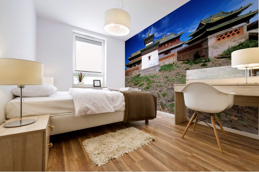 Erdene Zuu Monastery stands in Mongolia under a blue sky Mural print