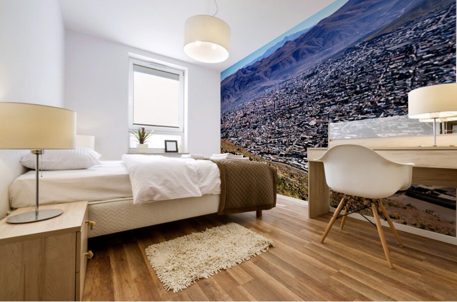 Panoramic view of a sprawling city in a mountain valley. Mural print