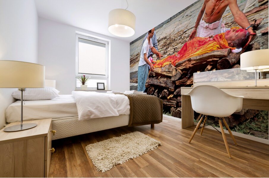 Cremation ceremony in Pashupatinath Kathmandu Nepal Mural print