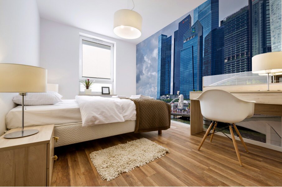 People are walking near a bridge in Singapores financial distri Mural print