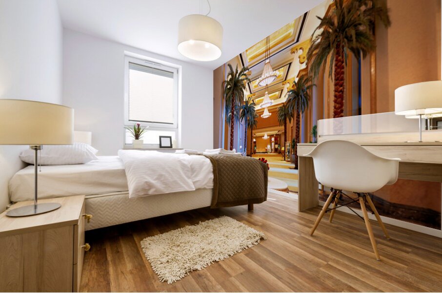 Visitors stroll through Emirates Palace Hotel lobby Mural print