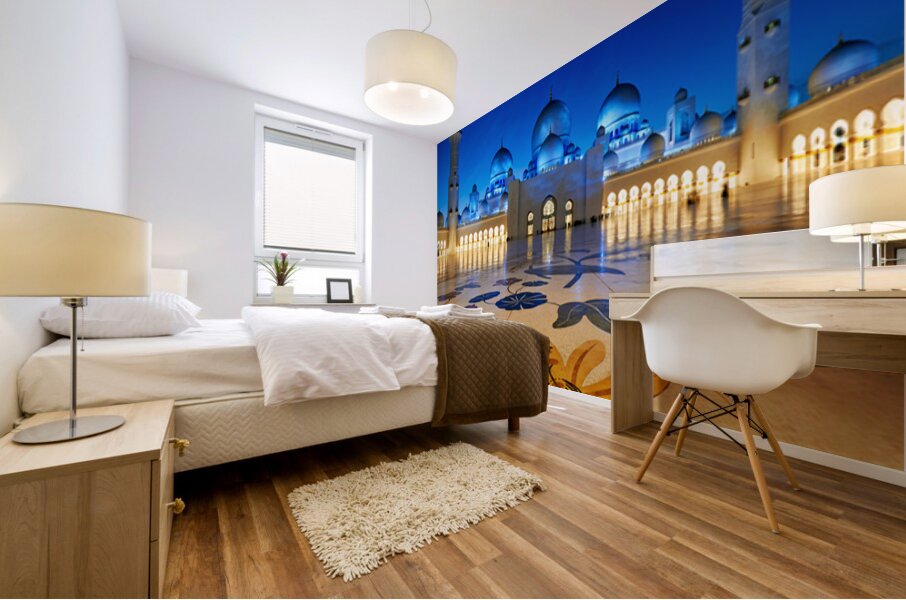 Sheikh Zayed Grand Mosque at night in Abu Dhabi Mural print