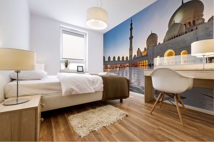 Exploring Sheikh Zayed Grand Mosque in Abu Dhabi at dusk Mural print