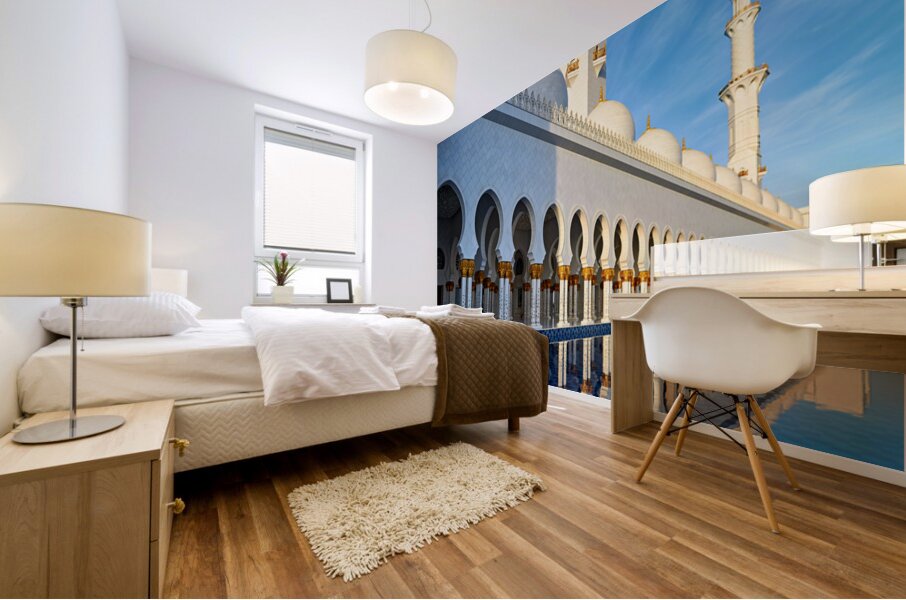 Sheikh Zayed Mosque reflection in Abu Dhabi Mural print