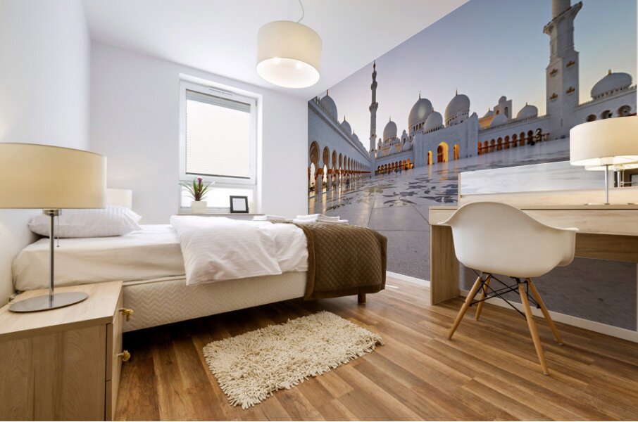 Visitors explore Sheikh Zayed Grand Mosque in Abu Dhabi Mural print