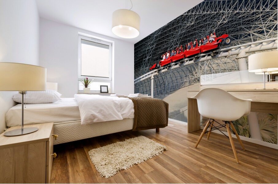 Ferrari World roller coaster ride in Abu Dhabi with guests Mural print