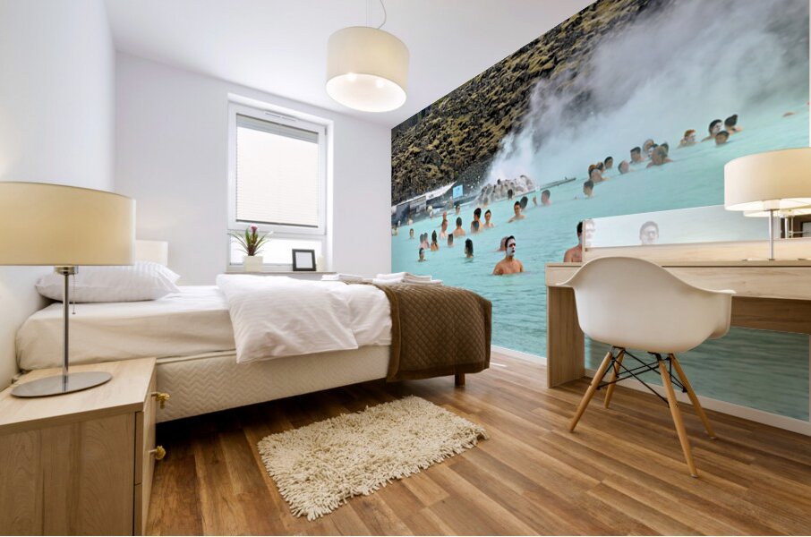 Visitors enjoy Grindaviks blue lagoon spa by day Mural print