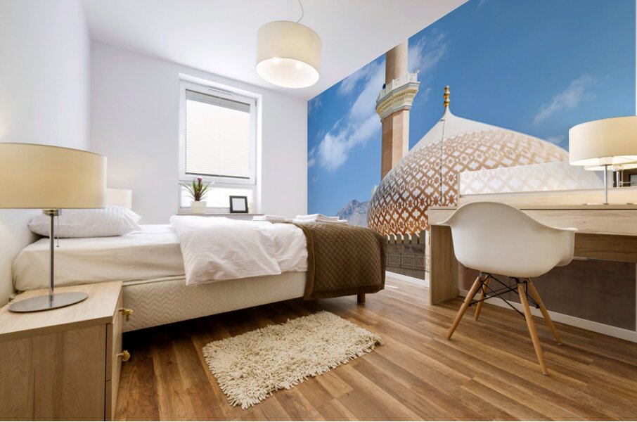 Nizwa Fort shows mosque and tower with blue sky and clouds Mural print